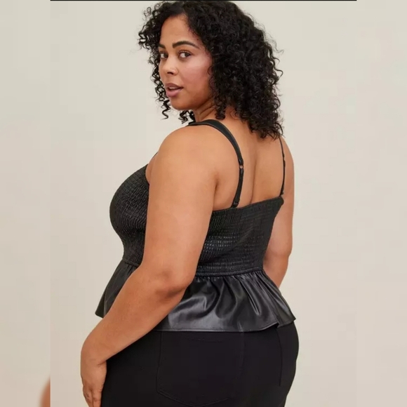Torrid Peplum Faux Leather Smocked Top - Picture 2 of 10